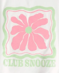 Girls Club Snooze' Flower Short-Sleeve Loose Fit 2-Piece Pyjama Set - Ivory/Green