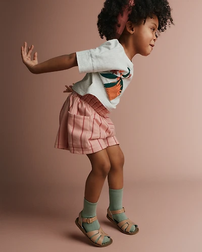 Toddler Girl Swing Short with Pockets Stripes - Peach