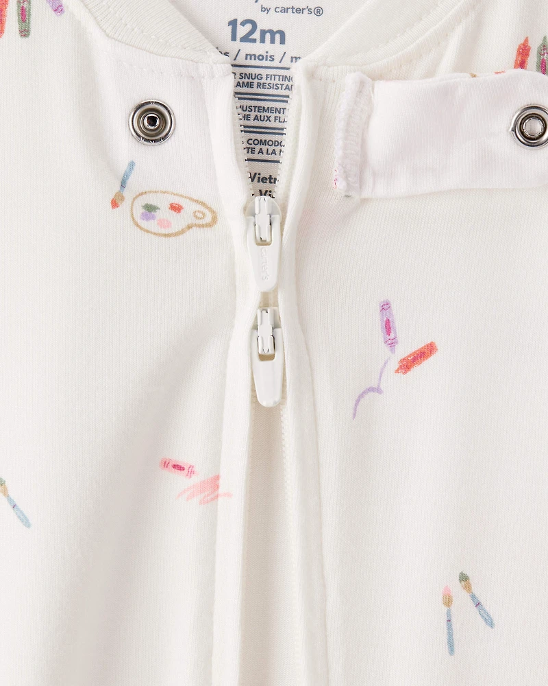 Baby Girl Painting & colouring Print PurelySoft Long-Sleeve 2-Way Zip 1-Piece pyjamas - Ivory