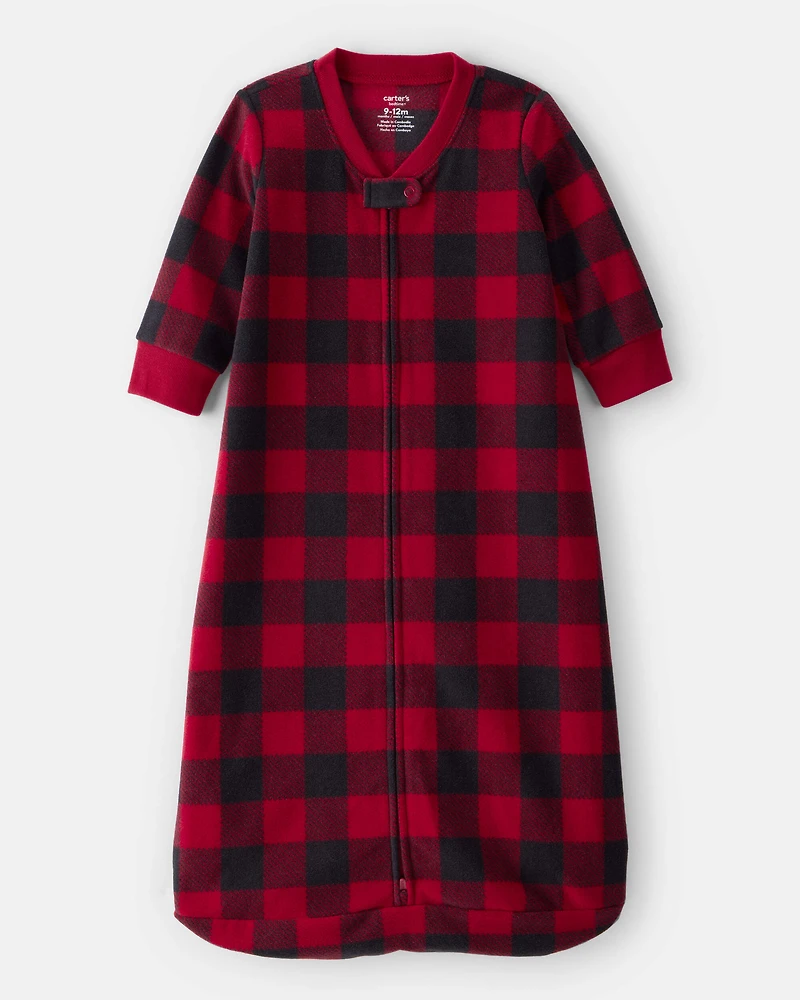 Baby Checkered Print Loose Fit Long-Sleeve Wearable Blanket