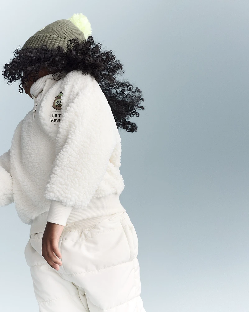 Toddler Let's Have Fun' Sherpa Quarter-Zip Sweatshirt - Cream