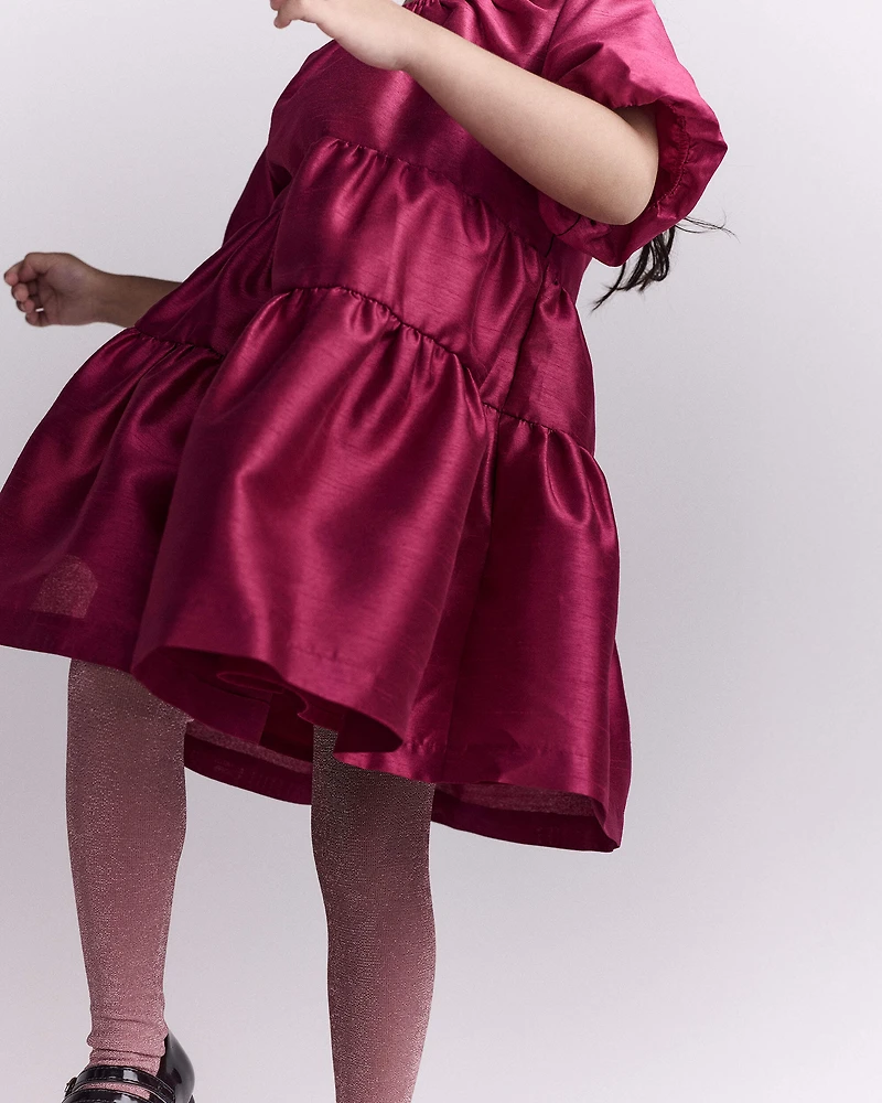 Toddler Girl Puff Sleeve Short-Sleeve Dress - Pink