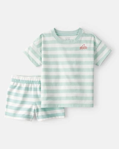 Toddler Boy 2-Piece Shark Striped Top & Short Set - Blue/Ivory
