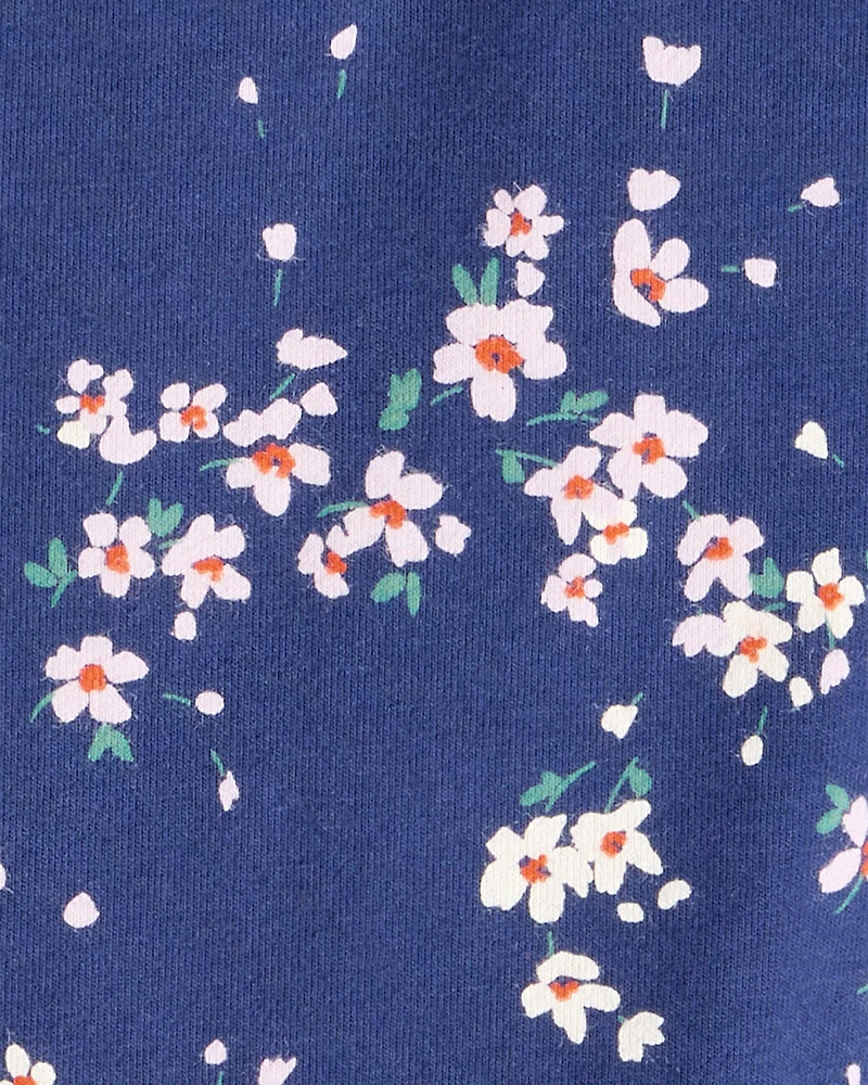 Girls Floral Cotton Pull-On Stretch Leggings - Navy