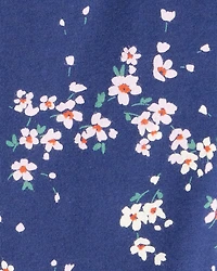 Girls Floral Cotton Pull-On Stretch Leggings - Navy