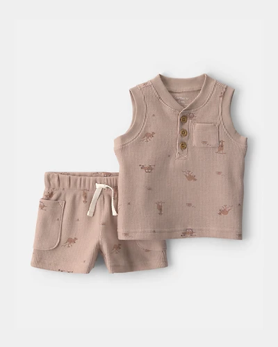 Baby Boy 2-Piece Safari Animal Print Sleeveless Top & Short Set - Brown