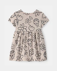 Baby Girl Floral Ladybug Short-Sleeve Dress - Brown
