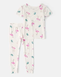 Toddler Girl Flamingo PurelySoft Short-Sleeve Snug Fit 2-Piece Pyjama Set - Ivory