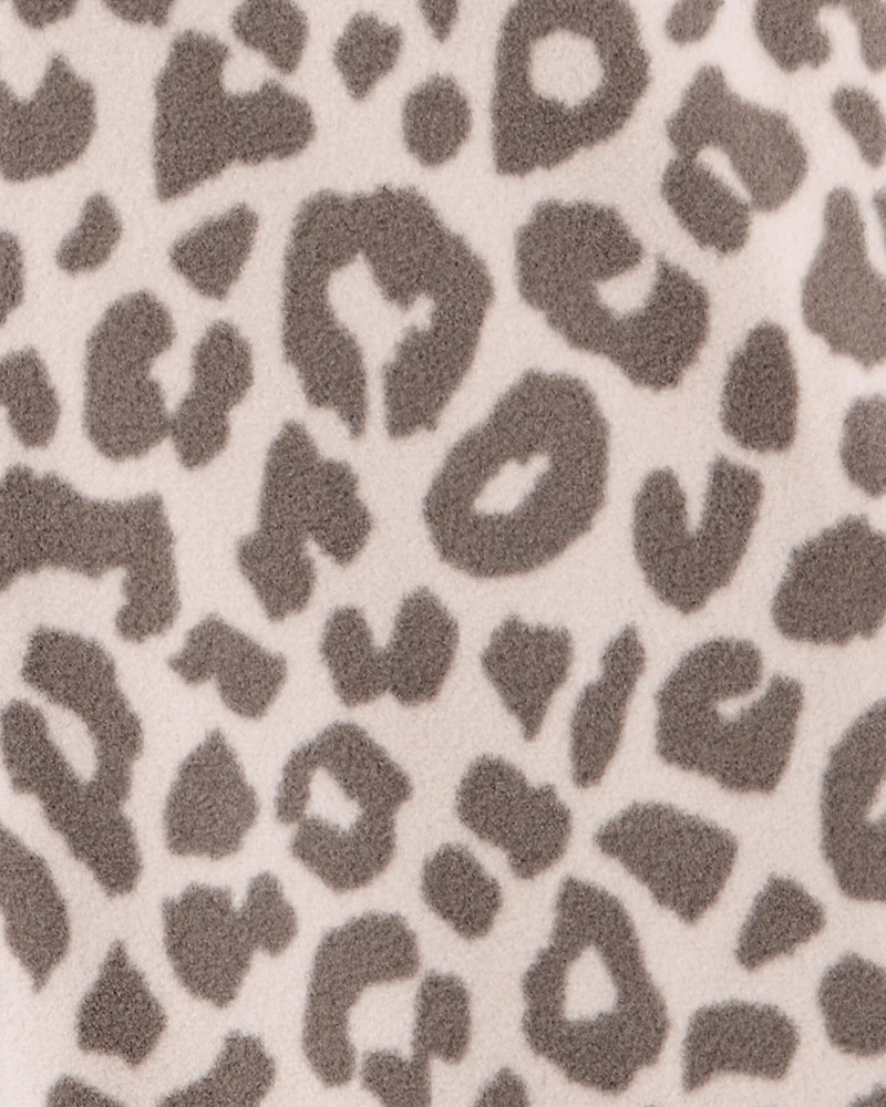 Girls Leopard Fleece Long-Sleeve Snug Fit 1-Piece Pajamas - Brown