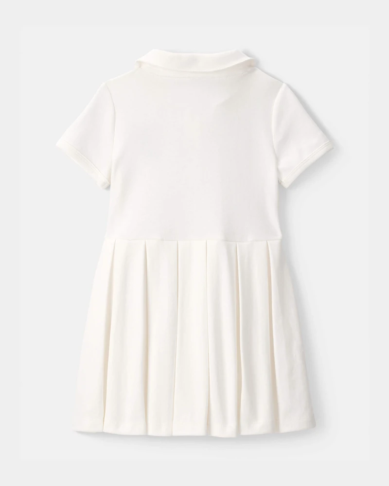 Toddler Girl Pleated Tennis Dress - Ivory