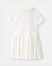 Toddler Girl Pleated Tennis Dress - Ivory