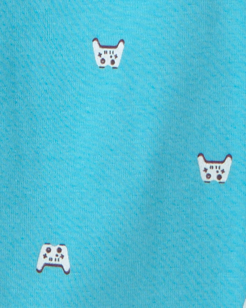 Boys Bigfoot Gamer 100% Cotton Snug Fit 4-Piece Pyjama Set - Blue/Ivory