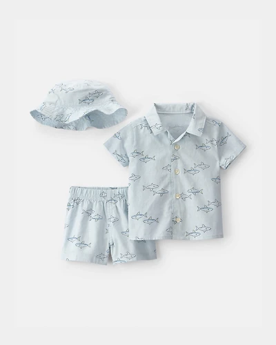 Baby Boy 3-Piece Shark Top & Short Set - Blue