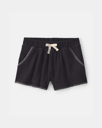 Toddler Girl Contrast Trim Shorts - Black