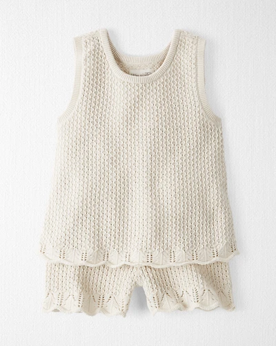 Toddler 2-Piece Organic Cotton Crotchet Knit Set-Cream