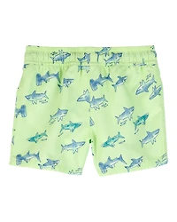 Toddler Boy Shark Swim Trunks - Lime Green