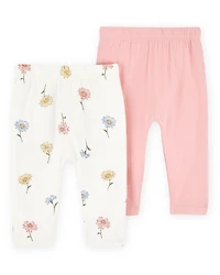 Baby Girl 2-Pack PurelySoft Pull-On Pants - Pink/Ivory