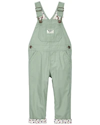 Toddler Girl Floral Lined Lightweight Canvas Overalls