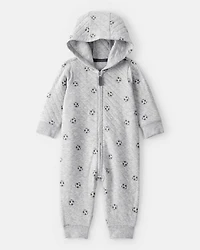 Baby Boy Soccer Quilted Long-Sleeve Hooded Jumpsuit - Black