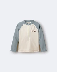 Toddler Boy Hang Out, Have Fun' Half-Zip Long-Sleeve Rashguard - Pale Blue/Cream