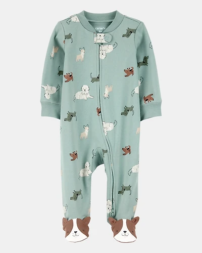 Baby Boy Dog Print 2-Way Zip Cotton Sleeper