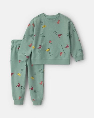 Toddler Boy 2-Piece Dinosaur French Terry Long-Sleeve Top & Pant Set - Green