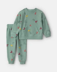 Toddler Boy 2-Piece Dinosaur French Terry Long-Sleeve Top & Pant Set - Green