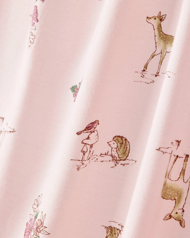 Girls Deer & Floral Print PurelySoft Long-Sleeve 2-Piece pyjamas - Pink