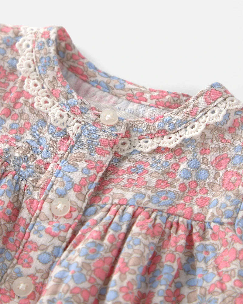 Baby Girl Organic Cotton Gauze Dress Spring Floral