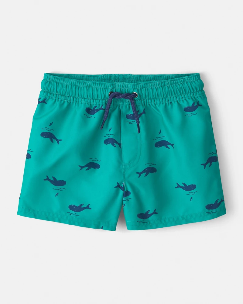 Toddler Boy 2-Piece Whale Long-Sleeve Rashguard & Swim Trunks Set - Green
