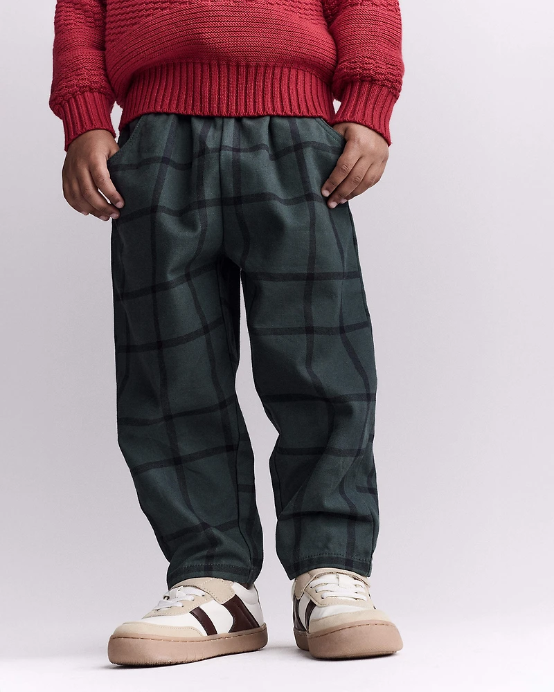 Toddler Boy Pull-On Pant Plaid - Dark Green