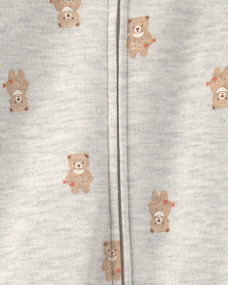 Baby Teddy Bear Cotton 2-Way Zip Sleeper - Grey