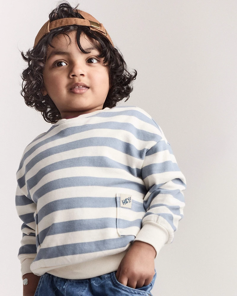 Toddler 'Hey!' Striped Otter Sweatshirt™ with Pockets - Blue/Cream