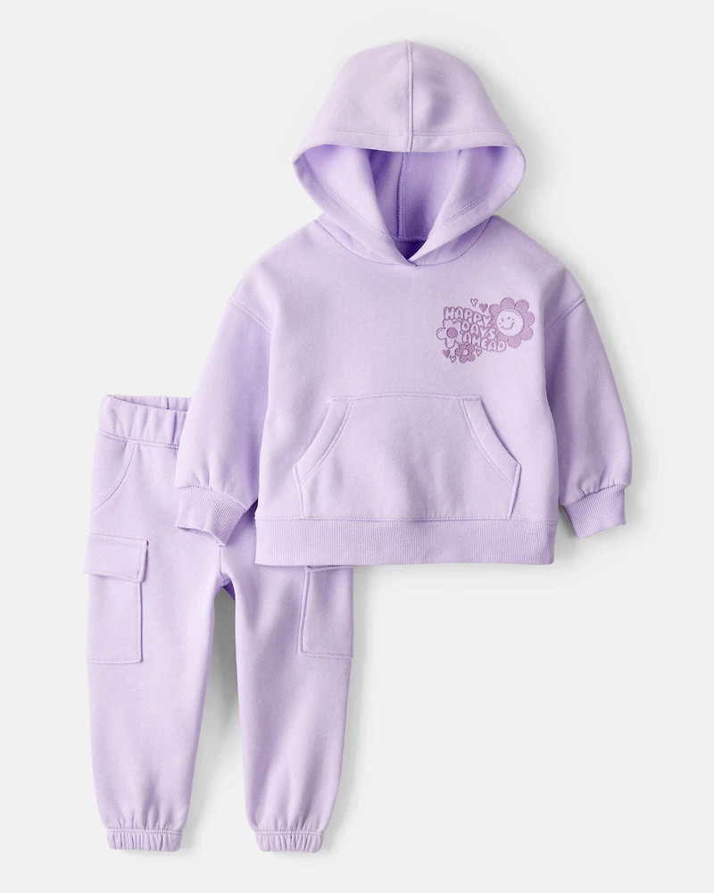 Baby Girl 2-Piece Flower Graphic Long-Sleeve Hoodie & Pant Set - Purple