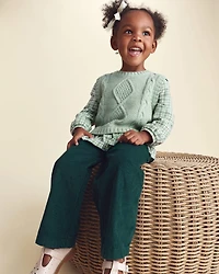 Toddler Girl 2-Piece Plaid Sweater Vest Top Set - Green