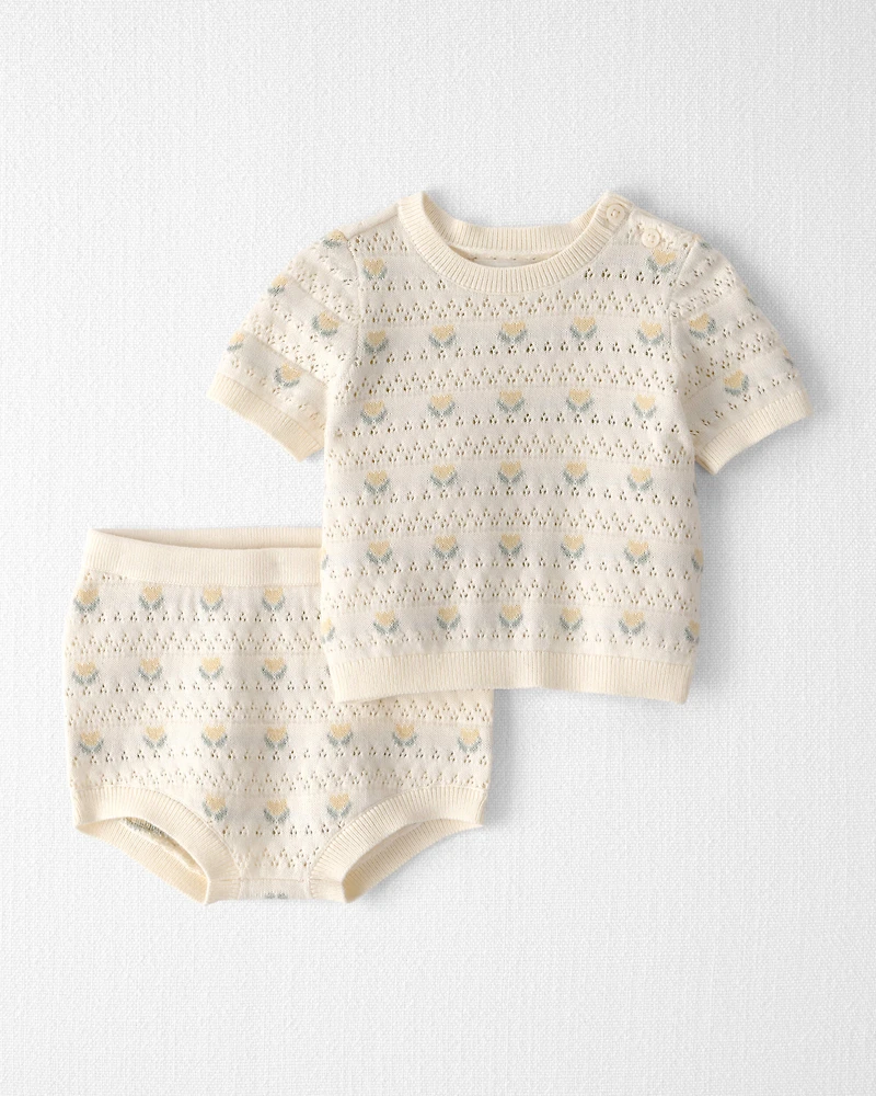 Baby Girl Organic Cotton Sweater Set Yellow Floral