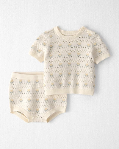 Baby Girl Organic Cotton Sweater Set Yellow Floral