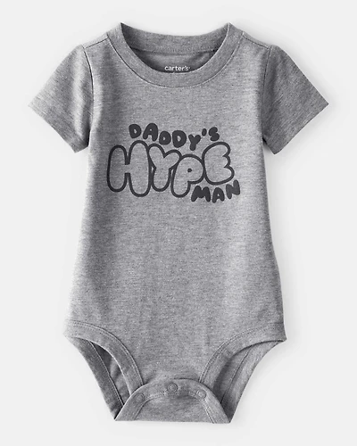 Baby Boy 'Daddy's Hype Man' Short-Sleeve Graphic Bodysuit - Grey