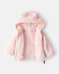 Baby Girl Sherpa Long-Sleeve Hooded Zip-Up Jacket - Pink