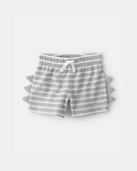 Baby Boy 2-Piece Dino Spikes Striped Thermal Short-Sleeve Bodysuit & Short Set - Grey