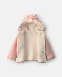 Baby Girl Bear Sweater Knit Hooded Jacket - Pink