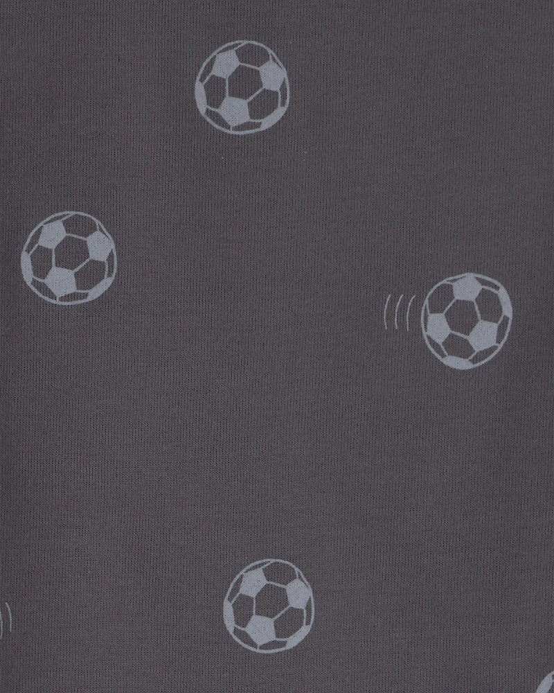 Boys Soccer 100% Cotton Short-Sleeve Snug Fit 4-Piece pyjama Set - Green/Grey