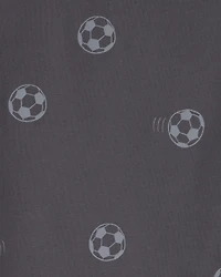 Boys Soccer 100% Cotton Short-Sleeve Snug Fit 4-Piece pyjama Set - Green/Grey