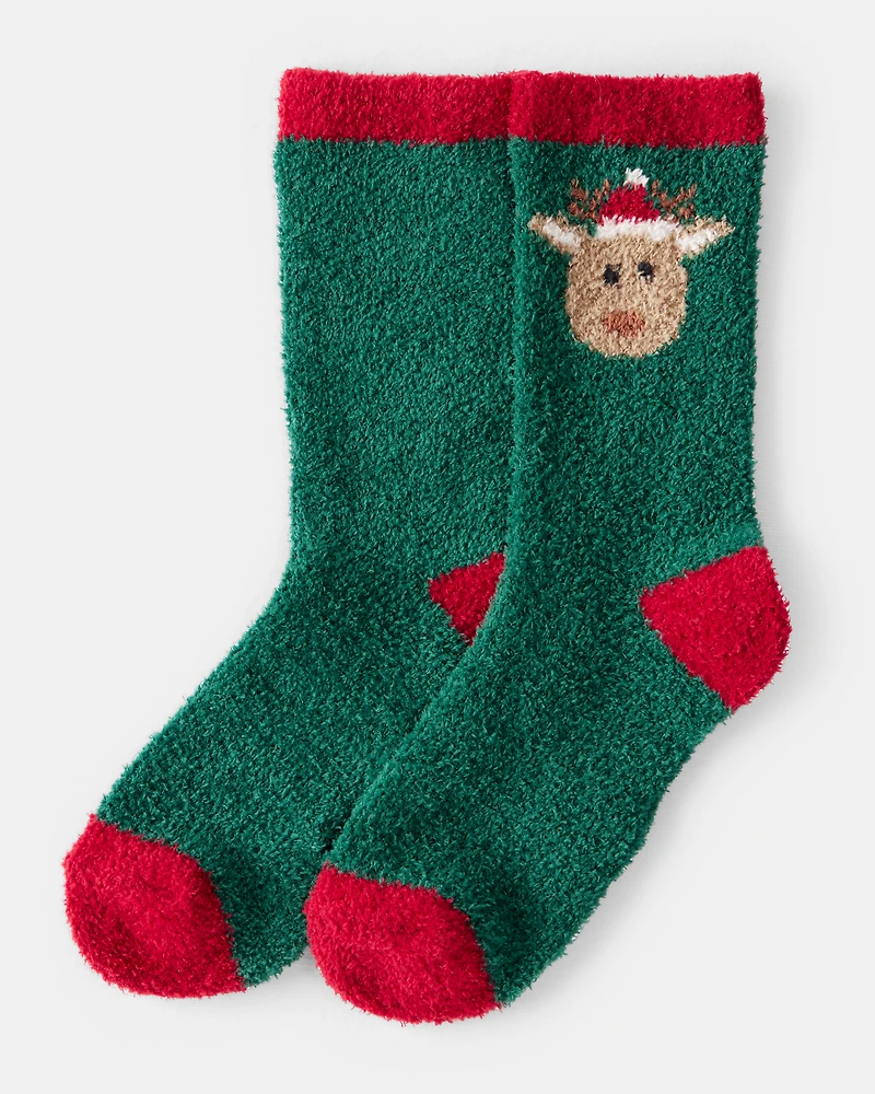 Kid Reindeer Crew Socks - Green