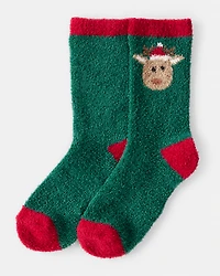 Kid Reindeer Crew Socks - Green