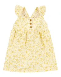 Baby Girl Floral Flutter Dress -  Yellow