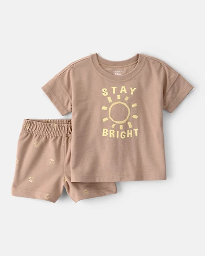 Baby Boy 2-Piece 'Stay Bright' Top & Short Set - Brown