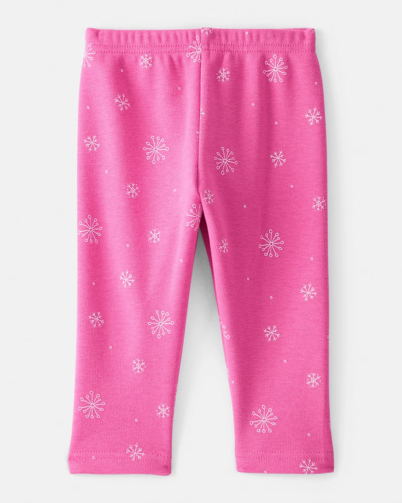 Baby Girl Snowflake Pull-On Stretch Cozy Leggings - Pink