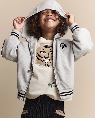 Toddler Boy Zip-Up Hoodie - Heather Grey