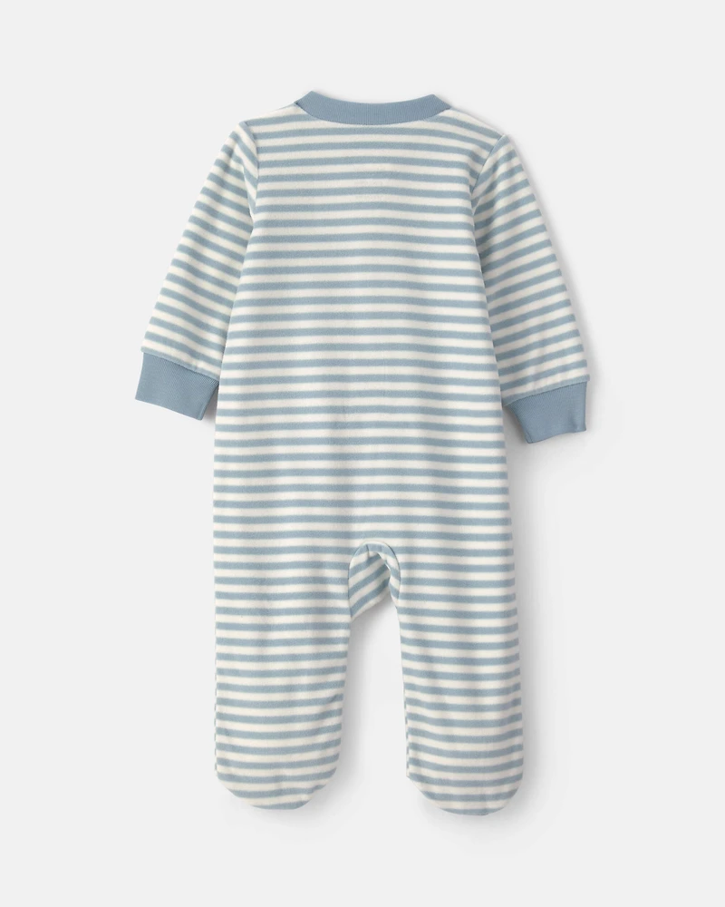 Baby Milk & Cookies Striped Fleece 2-Way Zip Sleepers - Blue